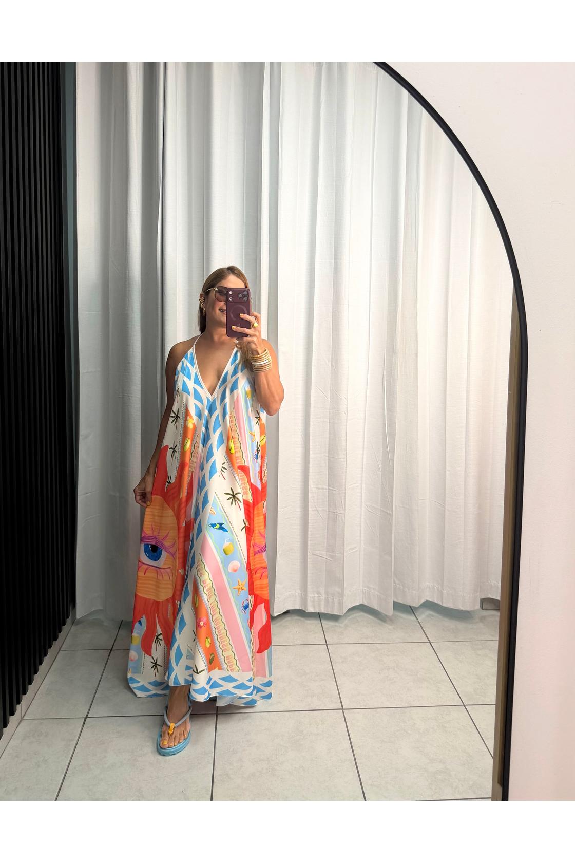 Summer V Neck Halter Maxi Dress